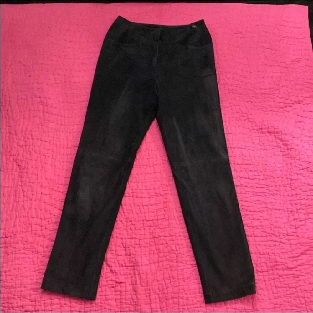 CHANEL Black Straight Leg Women's  goat leather Pants, XS